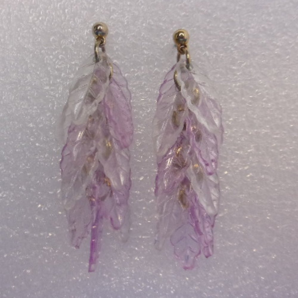 Vintage Lavender Clear Multi Leaf Dangle Pierced Earrings